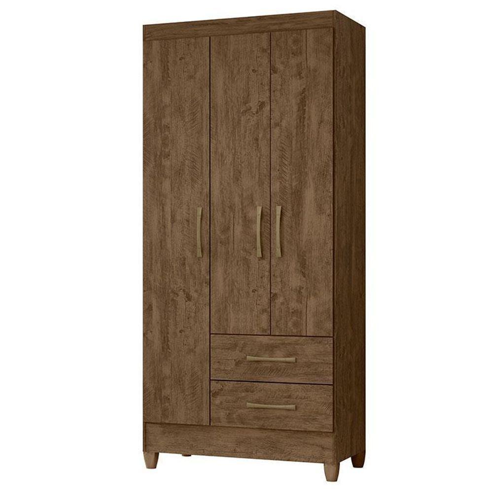 Guarda Roupa Solteiro Ambiente Lima 3 Portas Castanho Wood - Moval - 5