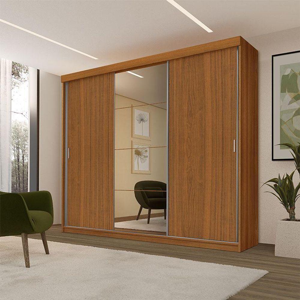Guarda Roupa Casal Ambiente ímola 3 Portas De Correr Com Espelho Carvalho New - Luapa - 1