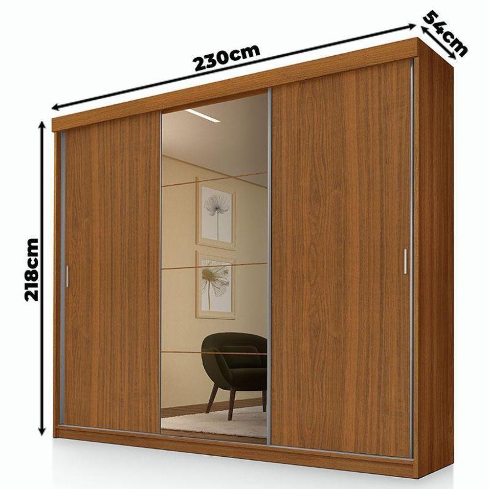 Guarda Roupa Casal Ambiente ímola 3 Portas De Correr Com Espelho Carvalho New - Luapa - 2