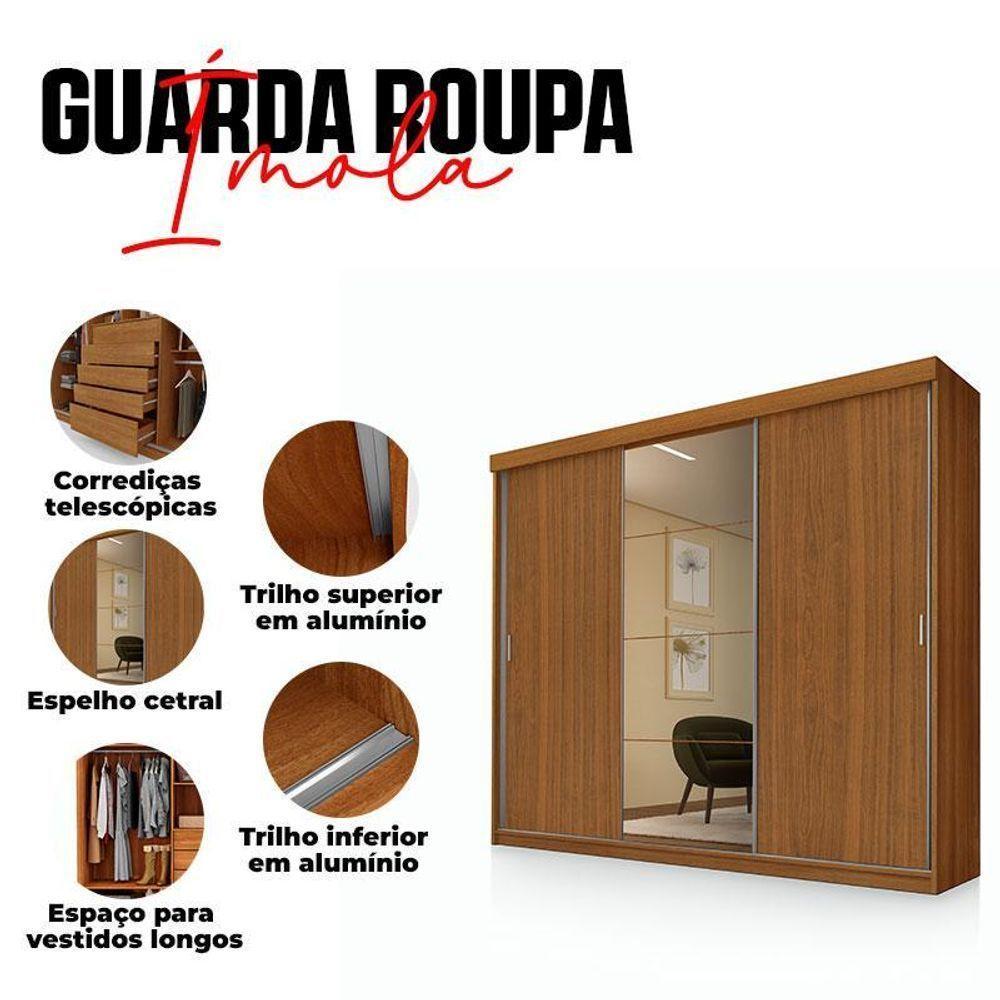 Guarda Roupa Casal Ambiente ímola 3 Portas De Correr Com Espelho Carvalho New - Luapa - 4