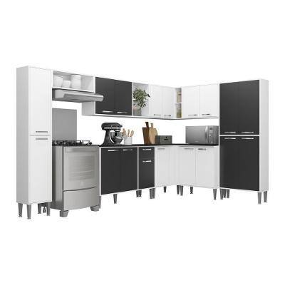 Armário de Cozinha Completa Xangai Rock 18 Portas 1 Gaveta MDP Branco Preto