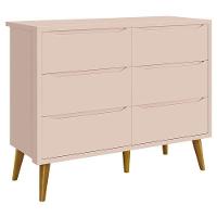 Cômoda Infantil 6 Gavetas Retrô Theo Rosa Acetinado Com Pés Madeira ? Reller - 1