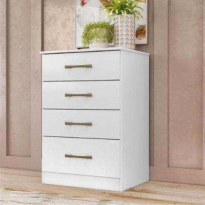 Cômoda Gaveteiro Ms913 4 Gavetas em MDP com Puxador Metal Branco Brilhante para Quarto