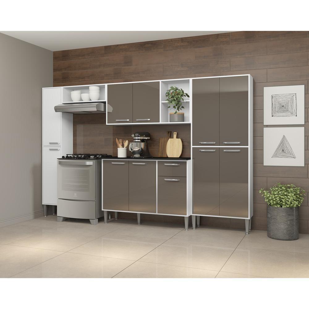 Cozinha Compacta Com Armário E Balcão Xangai Classic Multimóveis Branca/Lacca Fumê Branco/Lacca Fumê - 2