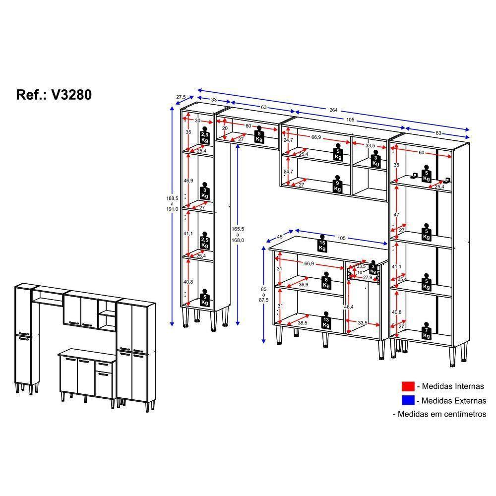 Cozinha Compacta Com Armário E Balcão Xangai Classic Multimóveis Branca/Lacca Fumê Branco/Lacca Fumê - 6