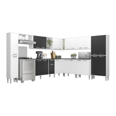 Armário de Cozinha Completa Xangai Pop 22 Portas 1 Gaveta MDF Branco Preto
