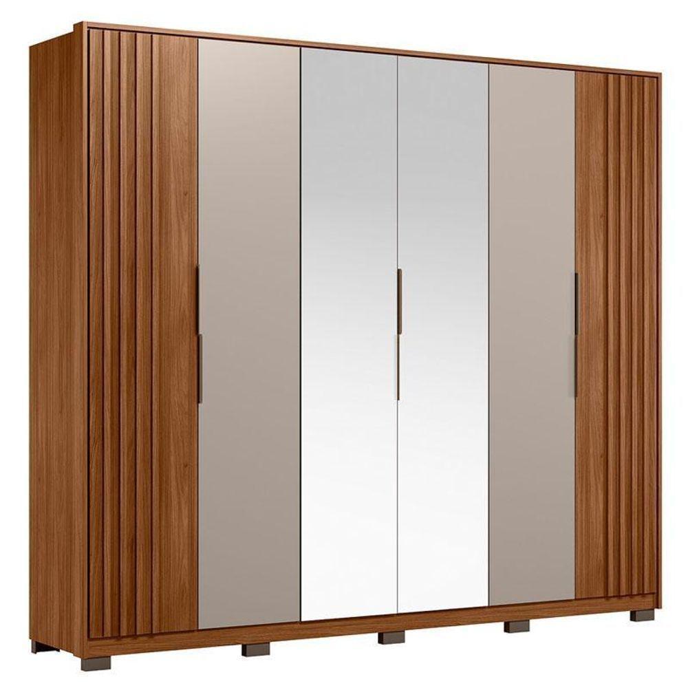 Guarda Roupa Casal Ripado Atrice 6 Portas Nogueira Nude Prime Tx Com Espelho E Pés Demóbile ? Demartêz - 1
