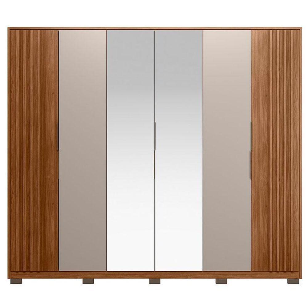 Guarda Roupa Casal Ripado Atrice 6 Portas Nogueira Nude Prime Tx Com Espelho E Pés Demóbile ? Demartêz - 3