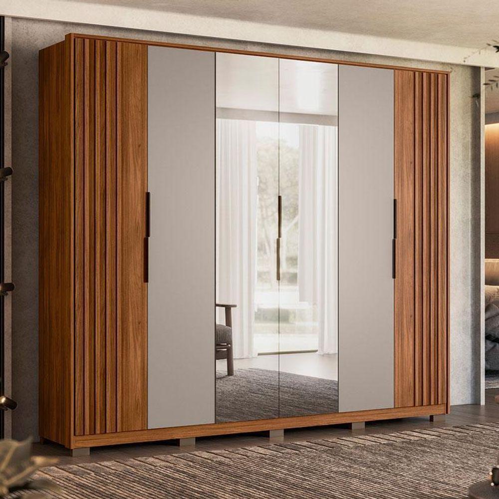 Guarda Roupa Casal Ripado Atrice 6 Portas Nogueira Nude Prime Tx Com Espelho E Pés Demóbile ? Demartêz - 4