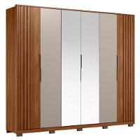 Guarda Roupa Casal Ripado Atrice 6 Portas Nogueira Nude Prime Tx Com Espelho E Pés Demóbile ? Demartêz - 1