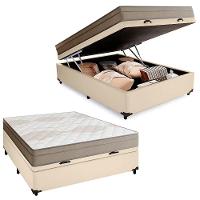 Cama Box Baú Casal Sintético + Colchão De Molas Ensacadas Portobel Ipanema - 138x188x66cm Bege - 1