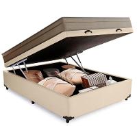 Cama Box Baú Casal Sintético + Colchão De Molas Ensacadas Portobel Ipanema - 138x188x66cm Bege - 3