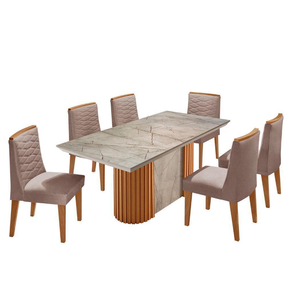 Mesa De Jantar Aspen 180cm Tampo Bp Canto Reto 6 Cadeiras Eloise Linho Capuccino Gris Royale - 2
