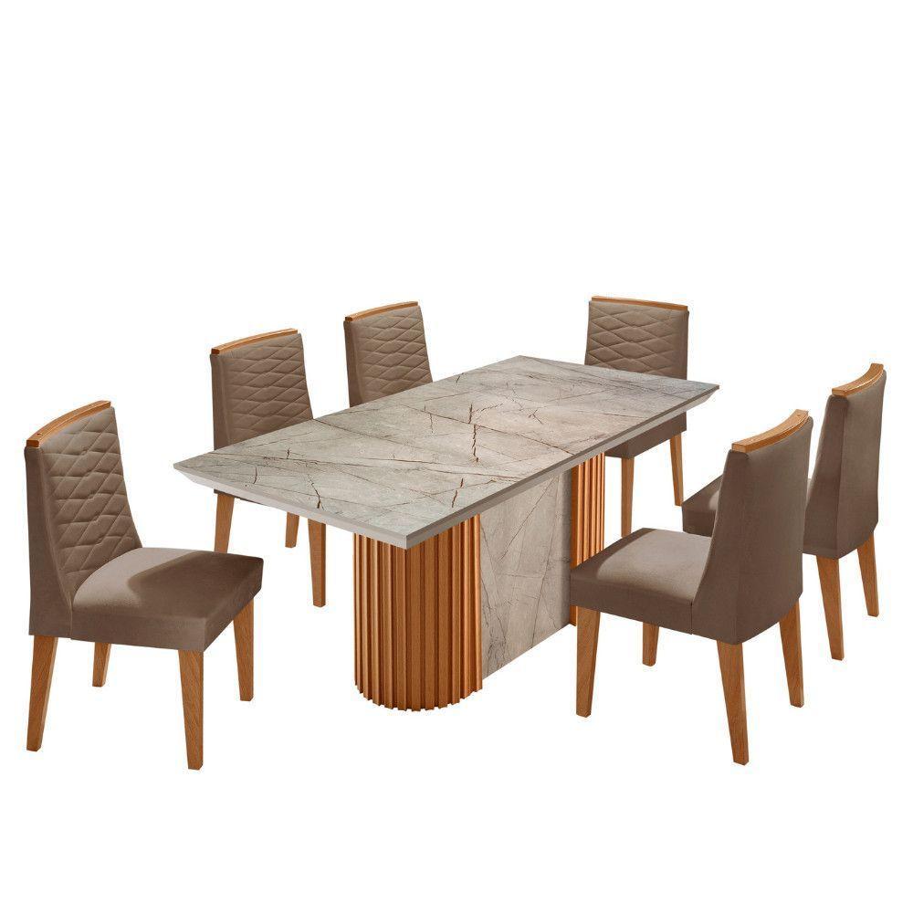 Mesa De Jantar Aspen 180cm Tampo Bp Canto Reto 6 Cadeiras Eloise Veludo Capuccino Gris Royale - 2