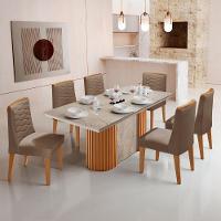 Mesa De Jantar Aspen 180cm Tampo Bp Canto Reto 6 Cadeiras Eloise Veludo Capuccino Gris Royale - 1