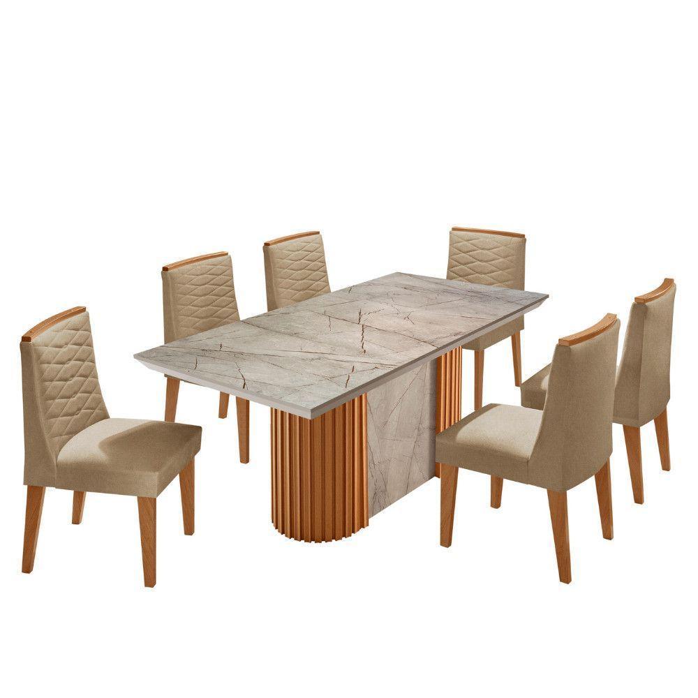 Mesa De Jantar Aspen 180cm Tampo Bp Canto Reto 6 Cadeiras Eloise Turim 07 Gris Royale Naturale - 6