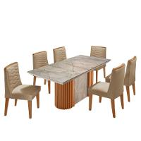 Mesa De Jantar Aspen 180cm Tampo Bp Canto Reto 6 Cadeiras Eloise Turim 07 Gris Royale Naturale - 6