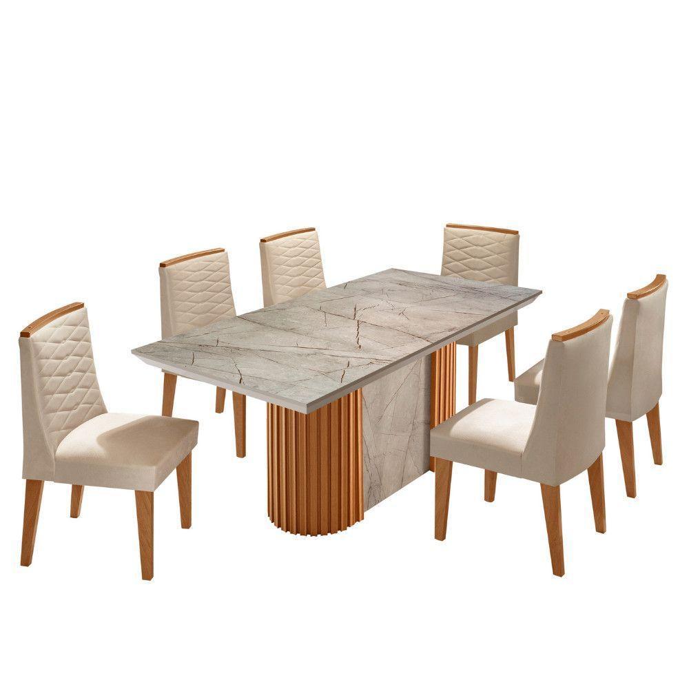 Mesa De Jantar Aspen 180cm Tampo Bp Canto Reto 6 Cadeiras Eloise Veludo Creme Gris Royale - 2