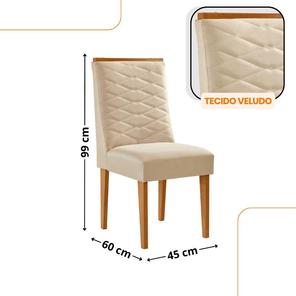 Mesa De Jantar Aspen 180cm Tampo Bp Canto Reto 6 Cadeiras Eloise Veludo Creme Gris Royale - 3