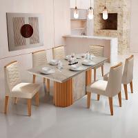 Mesa De Jantar Aspen 180cm Tampo Bp Canto Reto 6 Cadeiras Eloise Veludo Creme Gris Royale - 1