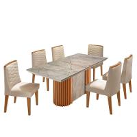 Mesa De Jantar Aspen 180cm Tampo Bp Canto Reto 6 Cadeiras Eloise Veludo Creme Gris Royale - 2