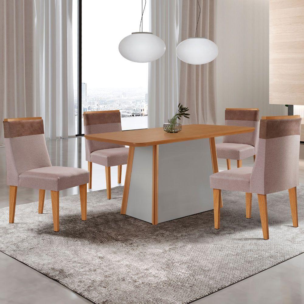 Mesa De Jantar Diane 120cm Tampo Mdf Lam 4 Cadeiras Andes Moderna Linho Capuccino Tork Naturale Off White - 1