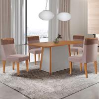 Mesa De Jantar Diane 120cm Tampo Mdf Lam 4 Cadeiras Andes Moderna Linho Capuccino Tork Naturale Off White - 1
