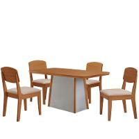 Mesa De Jantar Diane 120cm Tampo Mdf Lam 4 Cadeiras Copper Moderna Veludo Creme Naturale Off White - 2