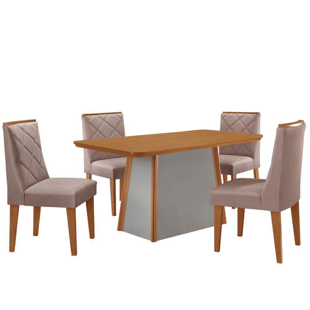 Mesa De Jantar Diane 120cm Tampo Mdf Lam 4 Cadeiras Isadora Moderna Linho Capuccino Naturale Off White - 2