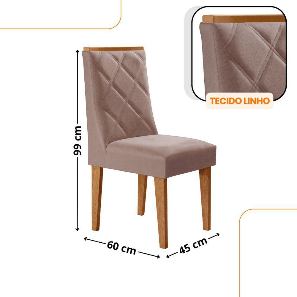 Mesa De Jantar Diane 120cm Tampo Mdf Lam 4 Cadeiras Isadora Moderna Linho Capuccino Naturale Off White - 3