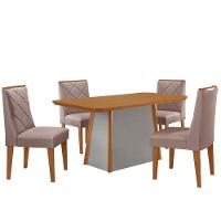 Mesa De Jantar Diane 120cm Tampo Mdf Lam 4 Cadeiras Isadora Moderna Linho Capuccino Naturale Off White - 2