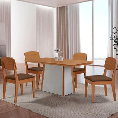 Mesa De Jantar Diane 120cm Tampo Mdf Lam 4 Cadeiras Copper Moderna Veludo Marrom Naturale Off White