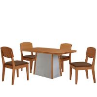 Mesa De Jantar Diane 120cm Tampo Mdf Lam 4 Cadeiras Copper Moderna Veludo Marrom Naturale Off White - 2