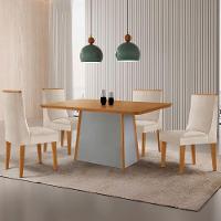 Mesa De Jantar Diane 120cm Tampo Mdf Lam 4 Cadeiras Lisboa Moderna Veludo Creme Naturale Off White - 1