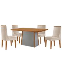 Mesa De Jantar Diane 120cm Tampo Mdf Lam 4 Cadeiras Lisboa Moderna Veludo Creme Naturale Off White - 2
