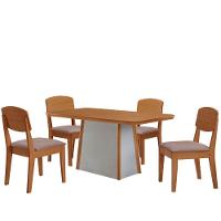 Mesa De Jantar Diane 120cm Tampo Mdf Lam 4 Cadeiras Copper Moderna Linho Capuccino Naturale Off White - 2