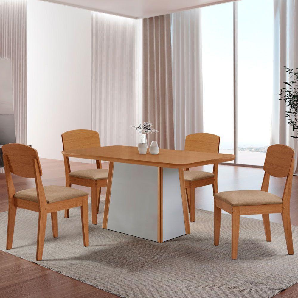 Mesa De Jantar Diane 120cm Tampo Mdf Lam 4 Cadeiras Copper Moderna Turim 07 Naturale Off White - 1