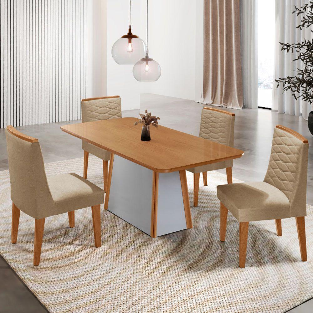 Mesa De Jantar Diane 120cm Tampo Mdf Lam 4 Cadeiras Eloise Moderna Turim 07 Naturale Off White - 1