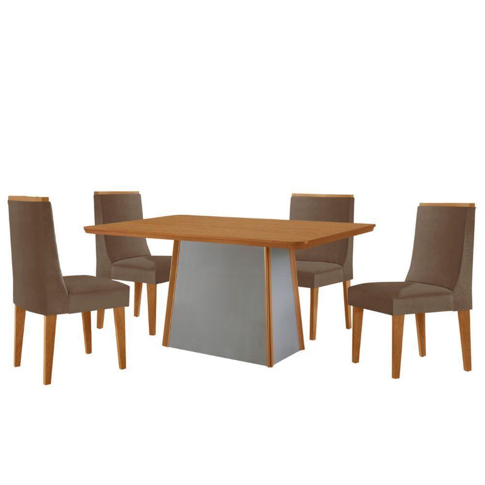 Mesa De Jantar Diane 120cm Tampo Mdf Lam 4 Cadeiras Lisboa Moderna Veludo Capuccino Naturale Off White - 2