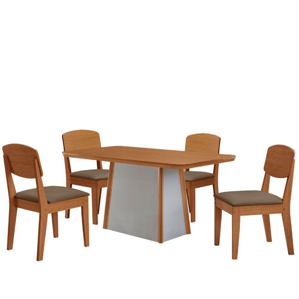Mesa De Jantar Diane 120cm Tampo Mdf Lam 4 Cadeiras Copper Moderna Veludo Capuccino Naturale Off White - 3