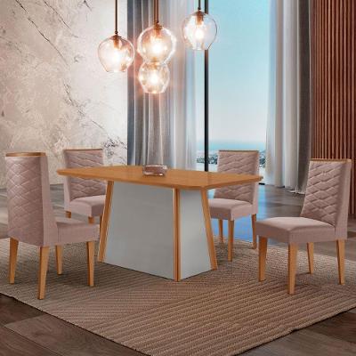 Mesa De Jantar Diane 120cm Tampo Mdf Lam 4 Cadeiras Safira Moderna Linho Capuccino Naturale Off White