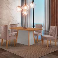 Mesa De Jantar Diane 120cm Tampo Mdf Lam 4 Cadeiras Safira Moderna Linho Capuccino Naturale Off White - 1