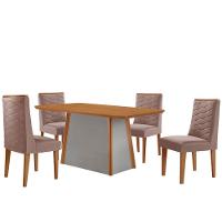 Mesa De Jantar Diane 120cm Tampo Mdf Lam 4 Cadeiras Safira Moderna Linho Capuccino Naturale Off White - 2