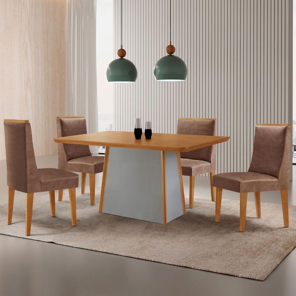 Mesa De Jantar Diane 120cm Tampo Mdf Lam 4 Cadeiras Lisboa Moderna Tork Naturale Off White - 1