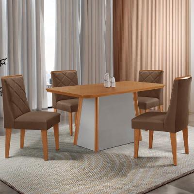 Mesa De Jantar Diane 120cm Tampo Mdf Lam 4 Cadeiras Isadora Moderna Veludo Marrom Naturale Off White