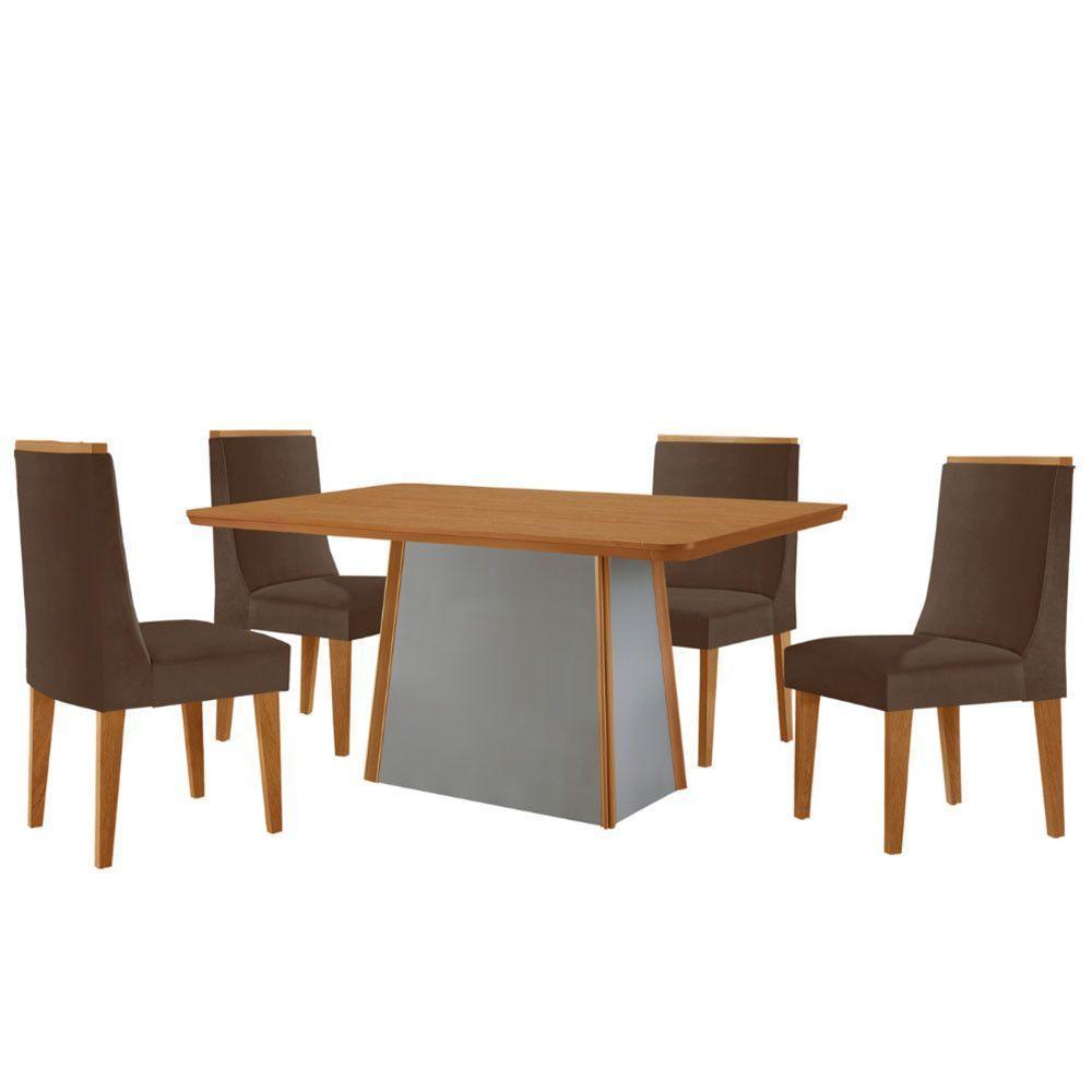 Mesa De Jantar Diane 120cm Tampo Mdf Lam 4 Cadeiras Lisboa Moderna Veludo Marrom Naturalle Off White - 6