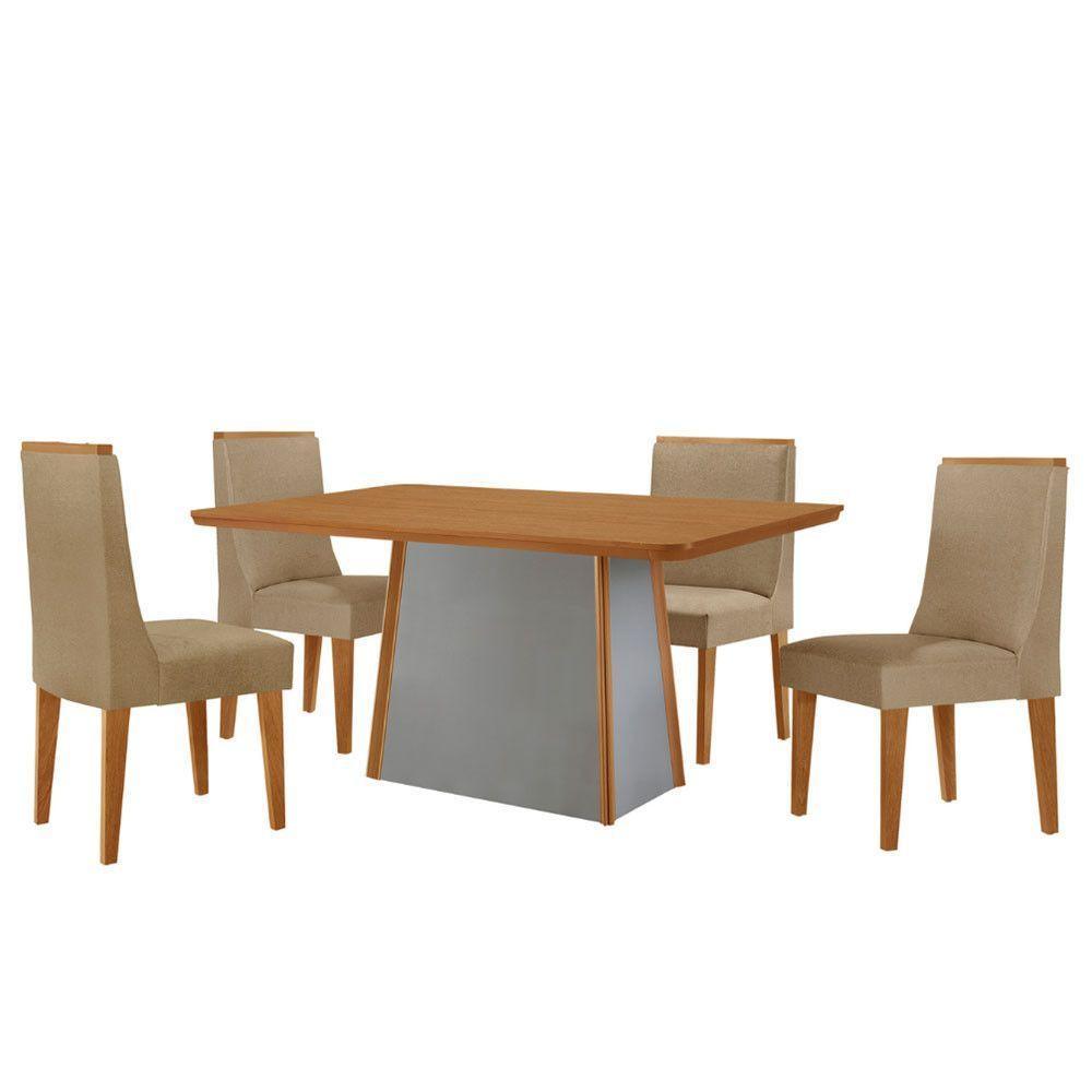 Mesa De Jantar Diane 120cm Tampo Mdf Lam 4 Cadeiras Lisboa Moderna Turim 07 Naturale Off White - 3