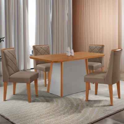Mesa De Jantar Diane 120cm Tampo Mdf Lam 4 Cadeiras Isadora Moderna Veludo Capuccino Naturale Off White