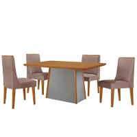 Mesa De Jantar Diane 120cm Tampo Mdf Lam 4 Cadeiras Lisboa Moderna Linho Capuccino Naturale Off White - 2