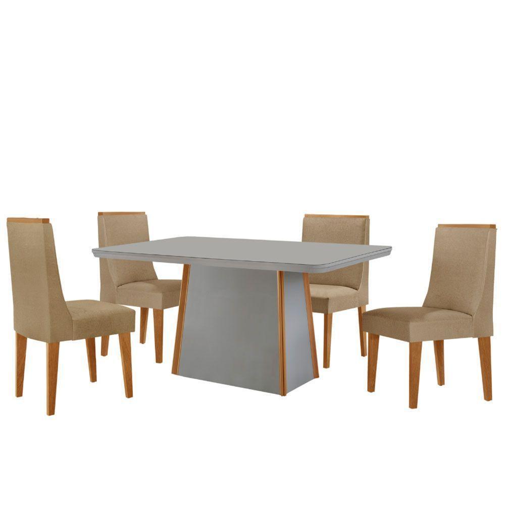 Mesa De Jantar Diane 120cm Tampo Mdf Vidro 4 Cadeiras Lisboa Moderna Turim 07 Naturale Serigrafia Off White - 2